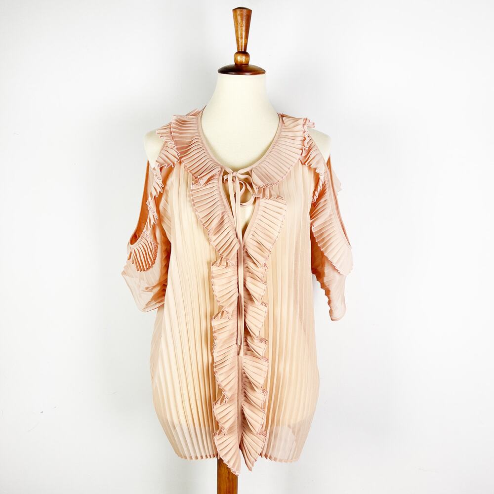 NWT Delfi Collective Monica Pink pleated ruffle cold shoulder shirt top OS